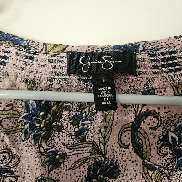 Jessica Simpson Pink Blue Floral Peasant Blouse - Picture 5 of 7